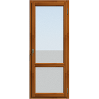 Прозрачная с горизонтальной перемычкой, одностворчатая балконная дверь из лиственницы откидная Светлый дуб